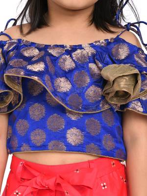 Twisha stylish brocade frill sleevele boat neck choli with jaquard palazzos -blue 4