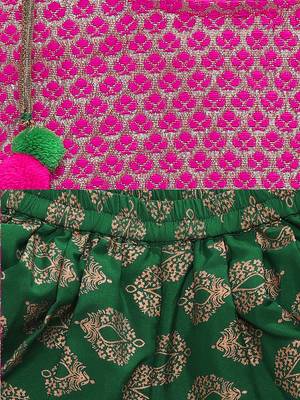 Twisha girls stylish brocade shoulder tie up choli with designer dhoti - pink & green 4