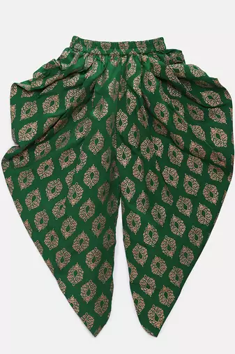 Twisha girls stylish brocade shoulder tie up choli with designer dhoti - pink & green