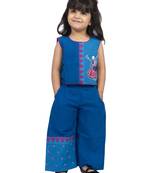 Twisha round neck sleeveless top with palazzo-blue