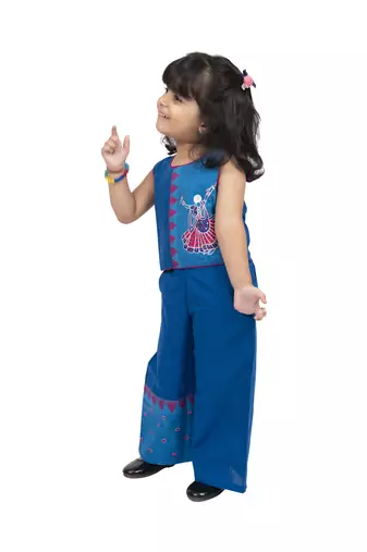 Twisha round neck sleeveless top with palazzo-blue