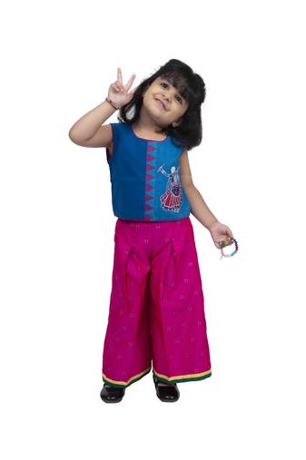 Twisha round neck sleeveless top with palazzo-blue and pink