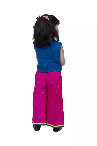 Twisha round neck sleeveless top with palazzo-blue and pink