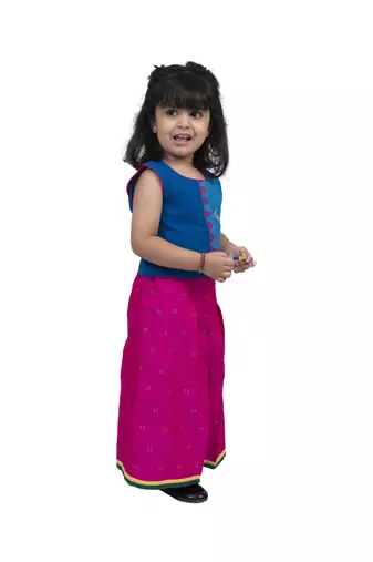 Twisha round neck sleeveless top with palazzo-blue and pink