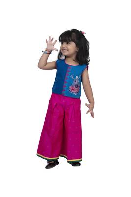 Twisha round neck sleeveless top with palazzo-blue and pink 4