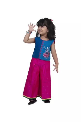 Twisha round neck sleeveless top with palazzo-blue and pink