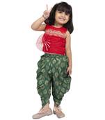 Twisha round neck sleeveless top with dhoti-red and green