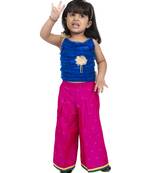 Twisha strappy frilled top with palazzo-blue & pink