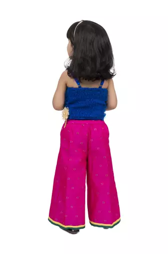 Twisha strappy frilled top with palazzo-blue & pink
