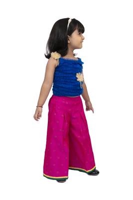 Twisha strappy frilled top with palazzo-blue & pink 3