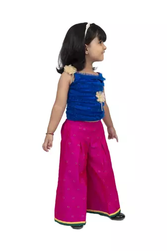 Twisha strappy frilled top with palazzo-blue & pink