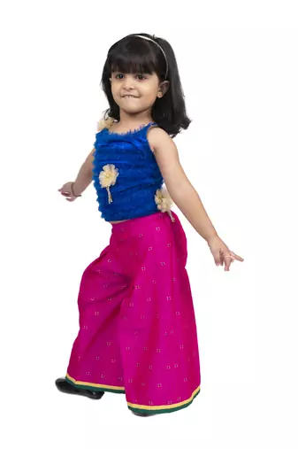 Twisha strappy frilled top with palazzo-blue & pink