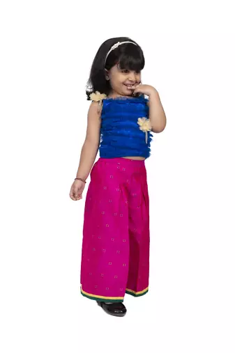 Twisha strappy frilled top with palazzo-blue & pink