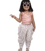 Twisha girls sleeveless embroidered top wit dhoti - peach & white