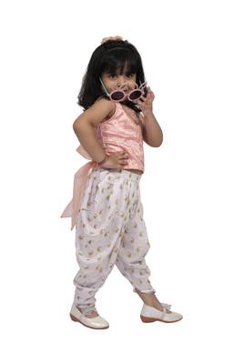 Twisha girls sleeveless embroidered top wit dhoti - peach & white 3