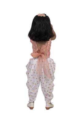 Twisha girls sleeveless embroidered top wit dhoti - peach & white 5