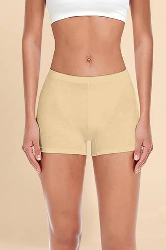 Trendmalls Cream Plain Solid Nylon Soft Shorts Shap Wear for Women