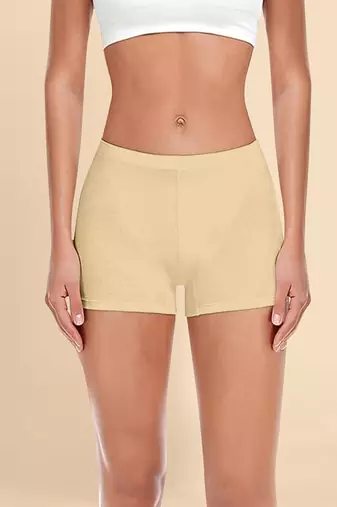 Cream Plain Solid Nylon Soft Shorts Shap Wear for Women
