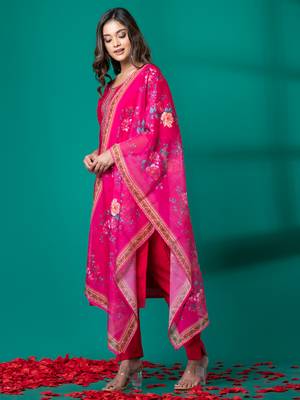 Ruh women's traditional silk blend kurti pant with dupatta 1