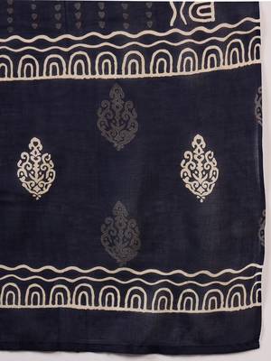 Dark navy blue embroidered cotton round neck kurta sets 5