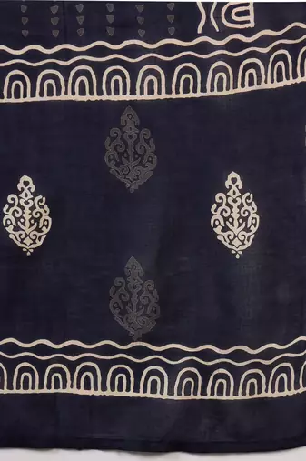 Dark navy blue embroidered cotton round neck kurta sets