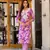 Purple printed cotton round neck kurta sets