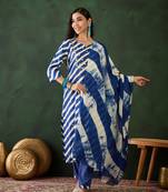 Navy blue printed cotton v neck kurta sets