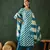 Teal blue printed cotton v neck kurta sets