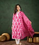Pink printed cotton round neck kurta sets