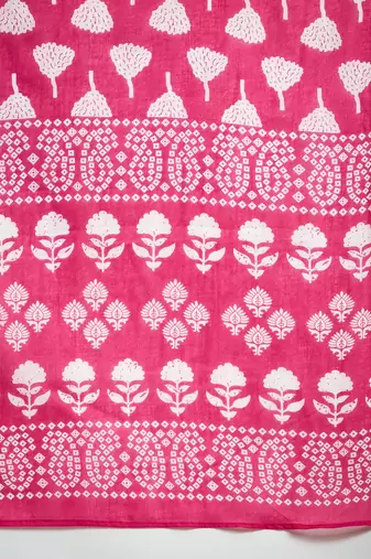 Pink printed cotton round neck kurta sets