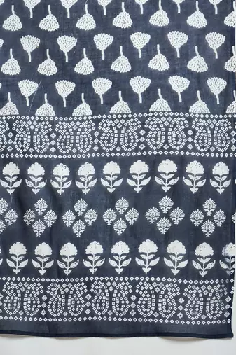 Navy blue printed cotton round neck kurta sets