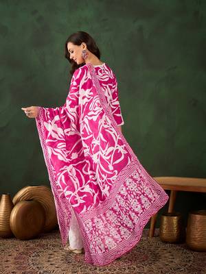 Pink printed cotton round neck kurta sets 2