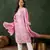 Pink printed cotton round neck kurta sets