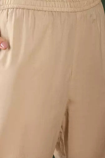Brown printed cotton round neck kurta sets