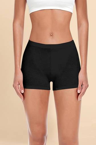 Black Solid Nylon Soft Shorts Shape Wear for Women