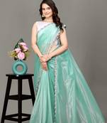 Peppermint hot fix diamond work emblished jimmy choo saree with blouse (un-stitched)