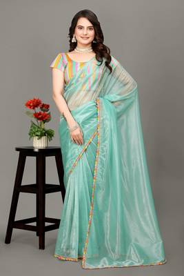 Peppermint hot fix diamond work emblished jimmy choo saree with blouse (un-stitched) 1