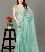 Peppermint hot fix diamond work emblished jimmy choo saree with blouse (un-stitched)