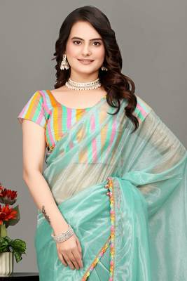Peppermint hot fix diamond work emblished jimmy choo saree with blouse (un-stitched) 2