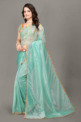 Peppermint hot fix diamond work emblished jimmy choo saree with blouse (un-stitched) 4