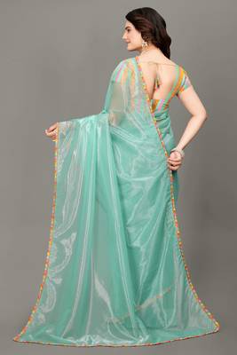 Peppermint hot fix diamond work emblished jimmy choo saree with blouse (un-stitched) 5