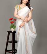 White hot fix diamond work emblished jimmy choo saree with blouse (un-stitched)