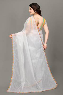 White hot fix diamond work emblished jimmy choo saree with blouse (un-stitched) 5