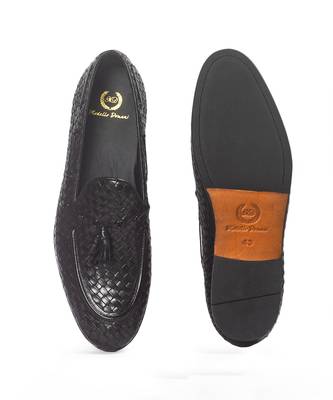 Woven leather tassel slipons 2