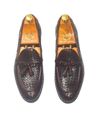 Woven leather tassel slipons 1