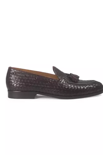 Woven leather tassel slipons