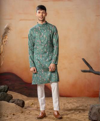 Green floral printed kurta 1