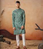 Green floral printed kurta