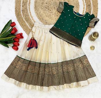 Baby Girls South Indian Green and White Pattu Pavadai Lehenga Choli Set for Kids 1