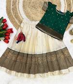 Baby Girls South Indian Green and White Pattu Pavadai Lehenga Choli Set for Kids